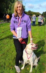 Benji, with his owner Lisa Meakin, 3k walk winners