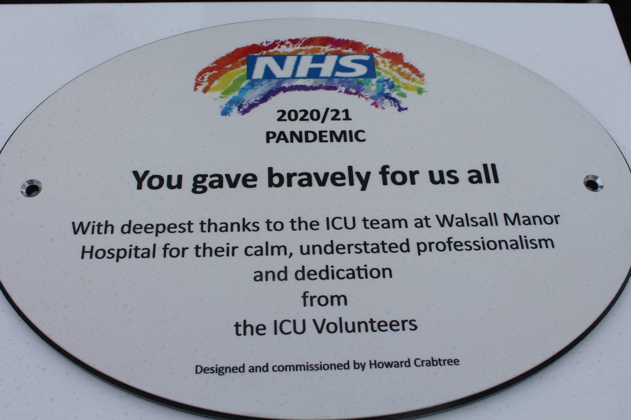 Wording on the special plaque made for Critical Care