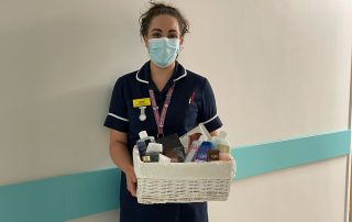 Bereavement midwife Laura with toiletries