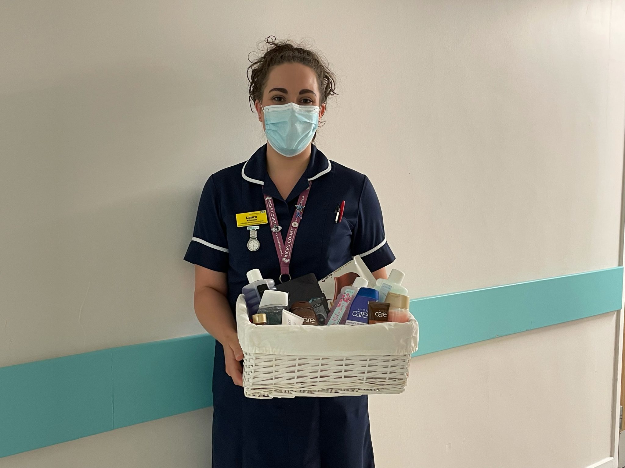 Bereavement midwife Laura with toiletries