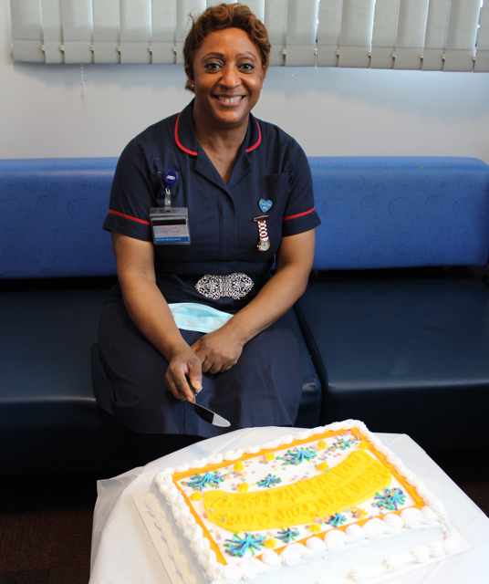 Matron Joan with her retirement cake