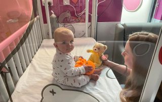 First patient was baby Primrose, with mum Ellie
