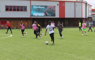 The group enjoys a football game