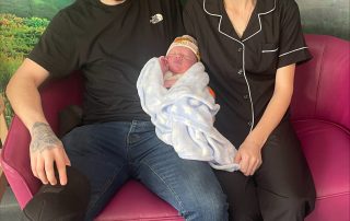 Nathaneal and Libby-Michele with baby Jordan, first baby born on the relocated Midwifery-Led Unit