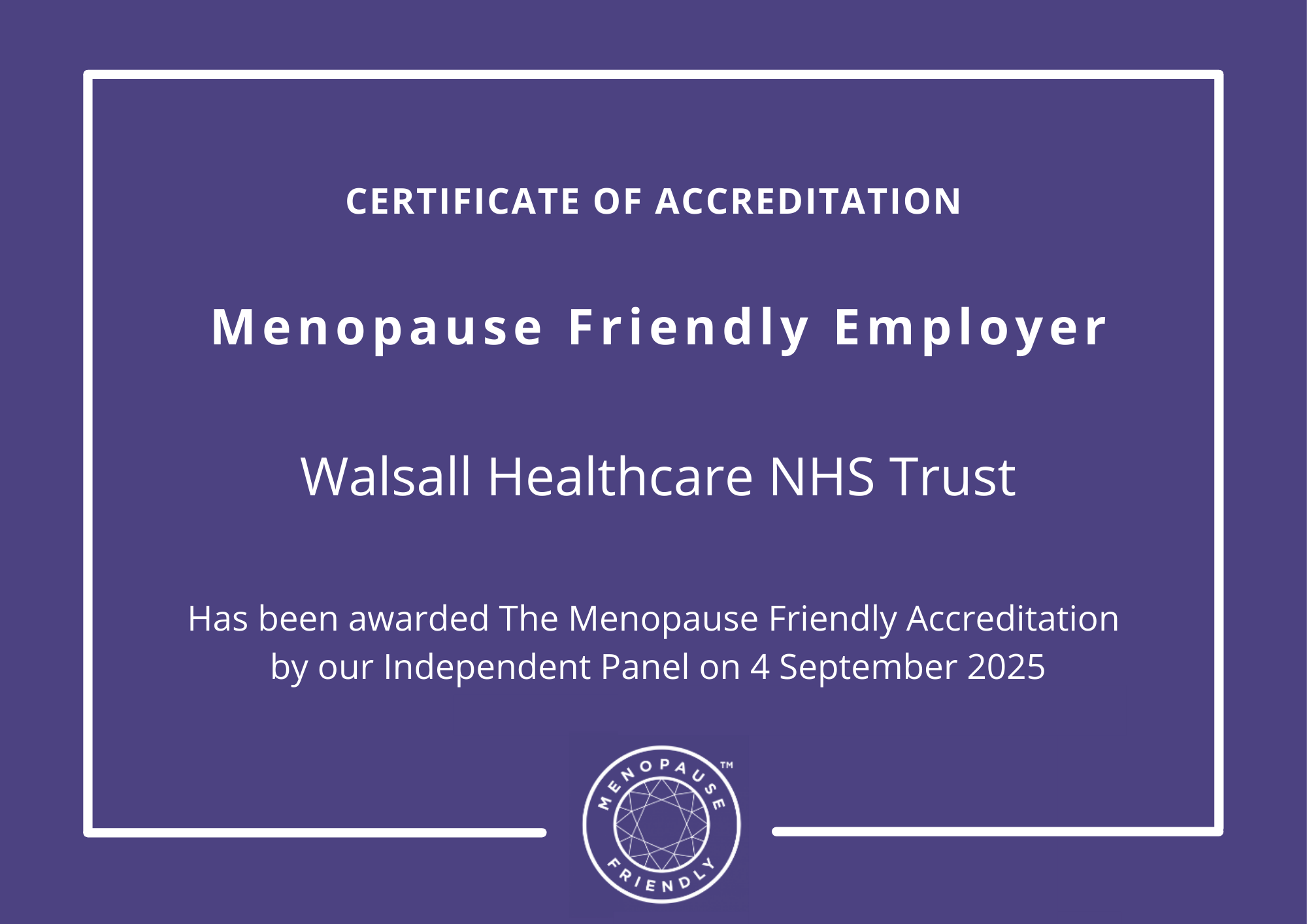 Walsall Healthcare Menopause Accreditation Badge