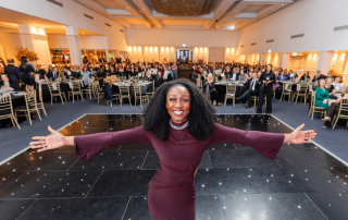 Music legend Beverley Knight with staff at annual awards event.