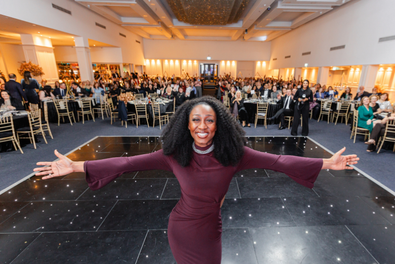 Music legend Beverley Knight with staff at annual awards event.