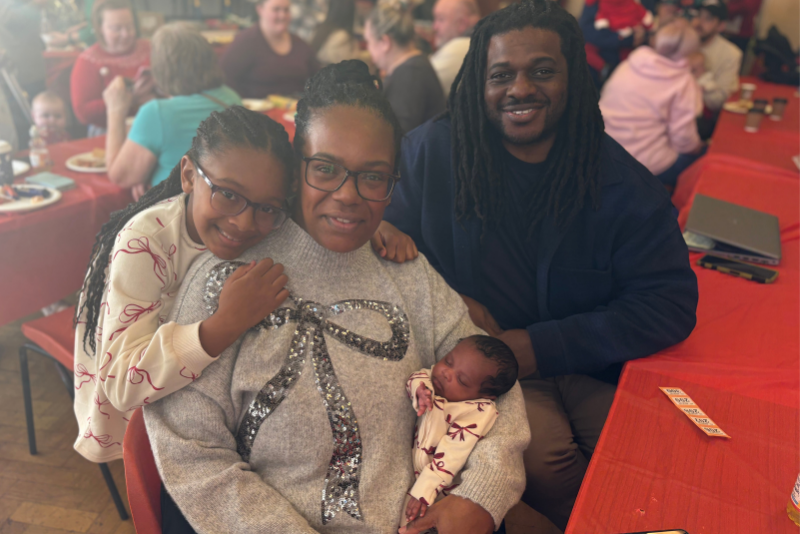 Parents Jenna Kerr and Marvin Collins with baby daughter Mya and daughter Freya.