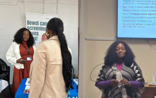 Vanessa Nzekwu, Health Inequalities and Health Improvement Lead encourages bowel screening at local events.