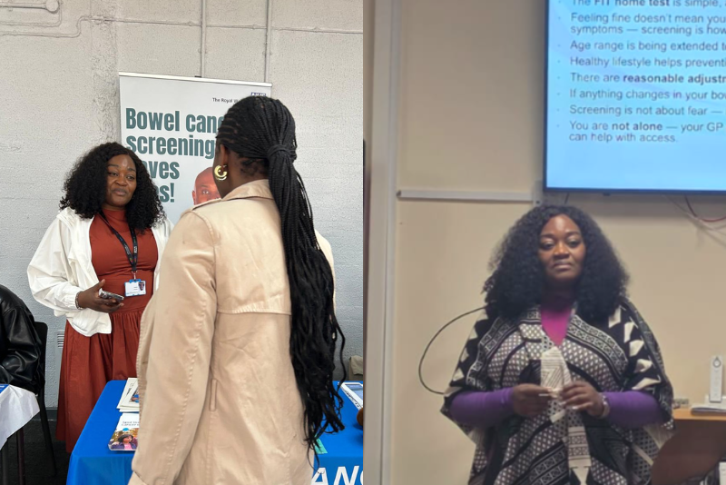 Vanessa Nzekwu, Health Inequalities and Health Improvement Lead encourages bowel screening at local events.