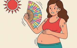 Pregnant woman fans herself in the sun