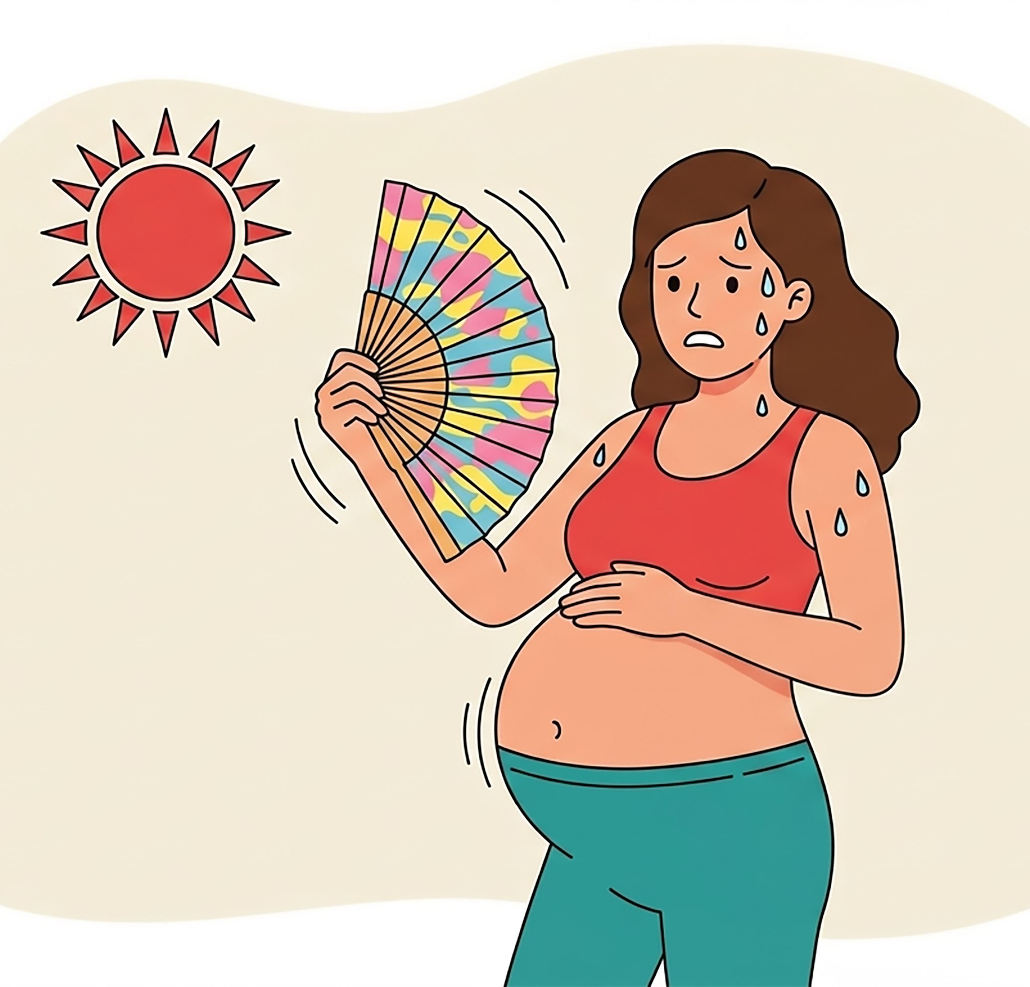 Pregnant woman fans herself in the sun